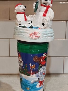 Bass Pro Shops White Polar Bear Holiday Tumbler with Green Cup